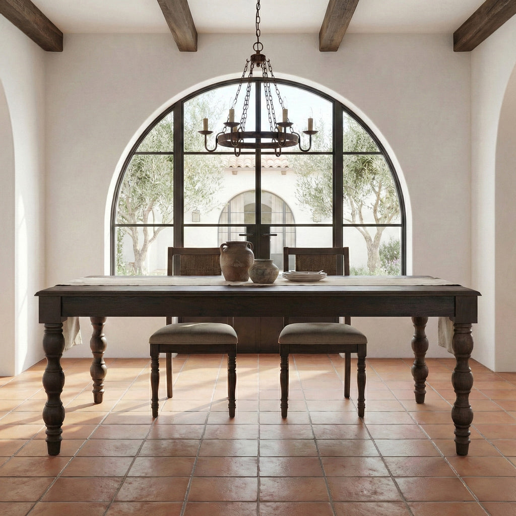 French country style coffee brown rectangular dining table