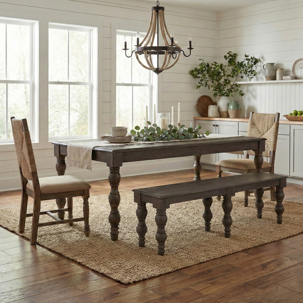 French country style coffee brown rectangular dining table
