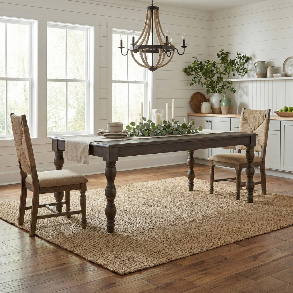 French country style coffee brown rectangular dining table