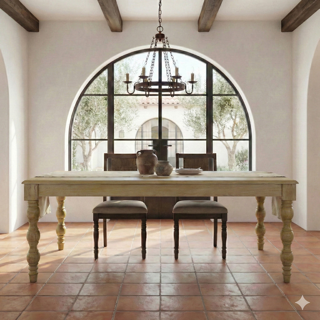 French country style rectangular white dining table